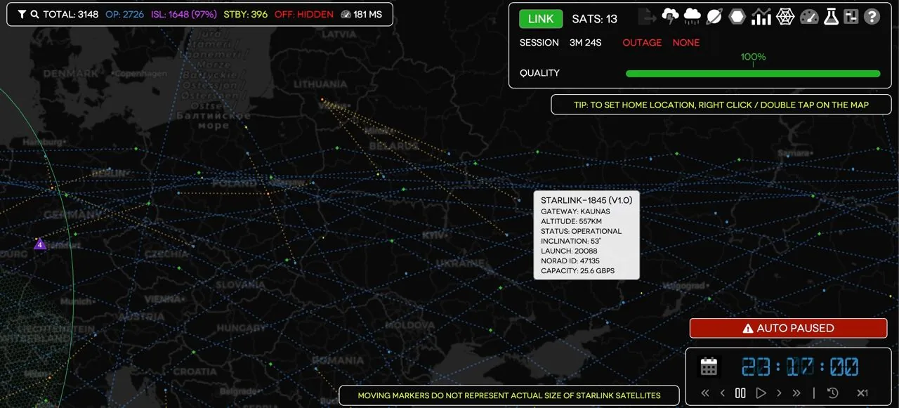Starlink.sx: інтерактивна карта супутників Starlink для наведення антени