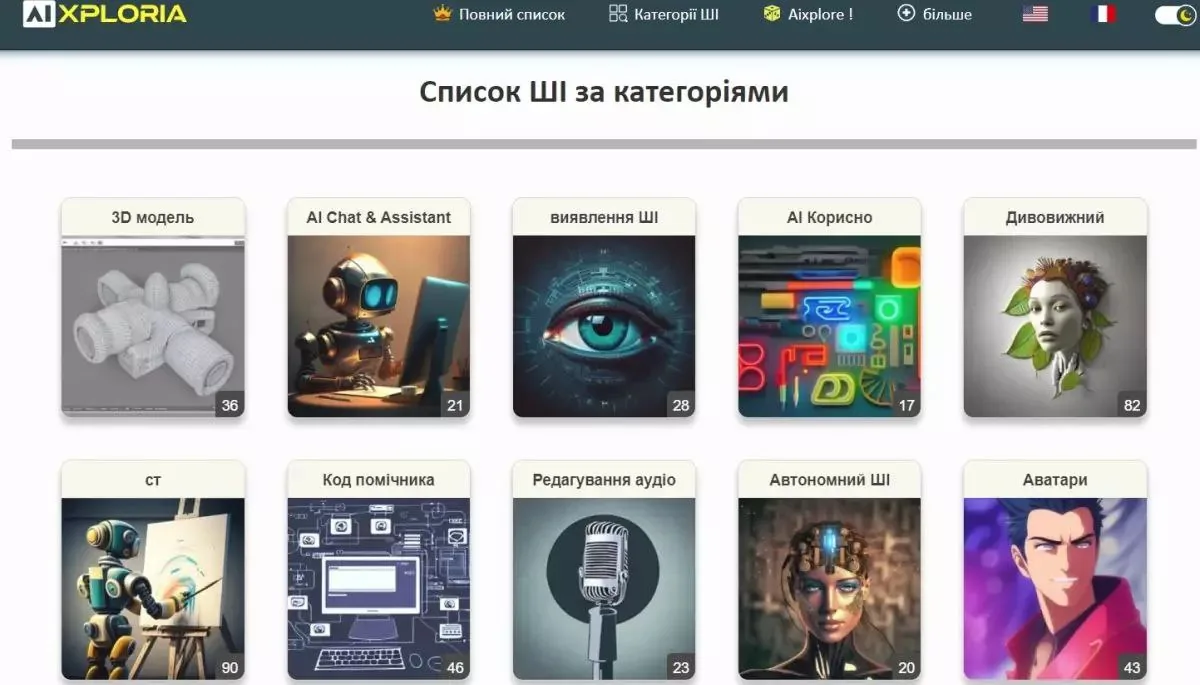 Aixploria: онлайн-каталог з 3400+ інструментів штучного інтелекту за категоріями