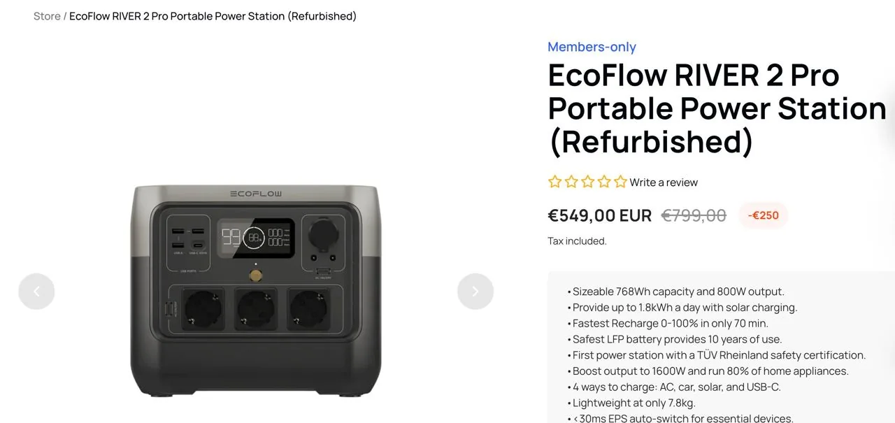 EcoFlow refurbished: ціни на відновлені River 2 Pro та Delta 2 в Євросторі порівняно з Україною