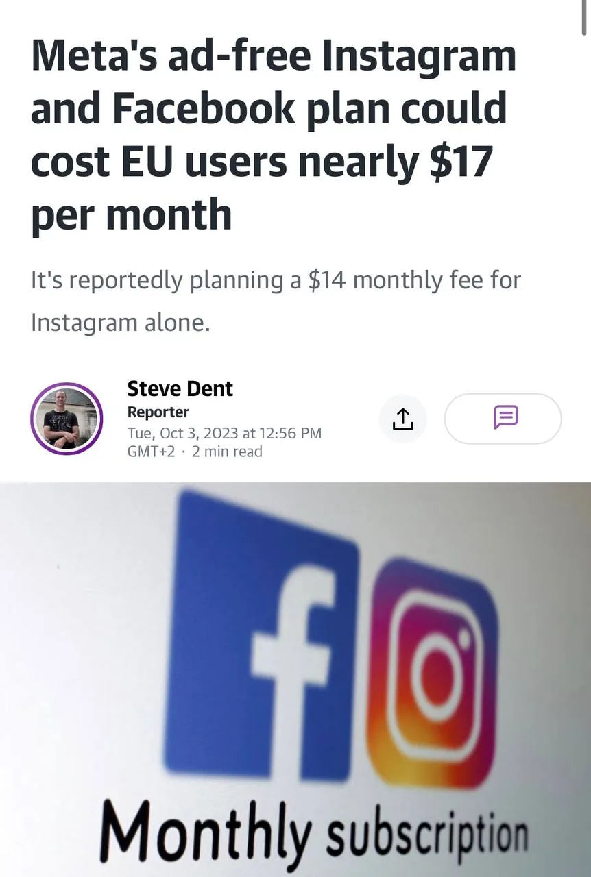 Meta вводить платний Instagram і Facebook у Європі за $14–17 на місяць без реклами