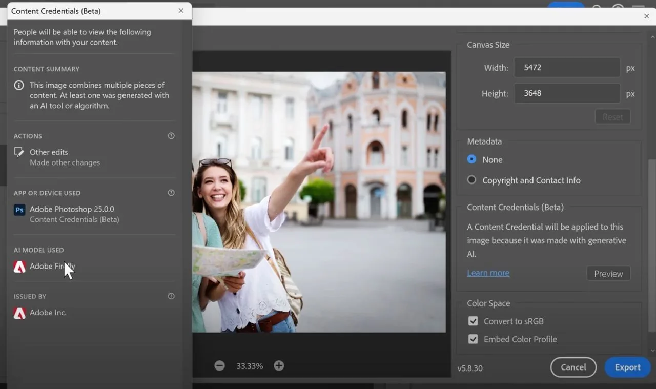 Photoshop маркує JPEG/PNG з ШІ-генерацією: мітка Adobe Firefly в метаданих